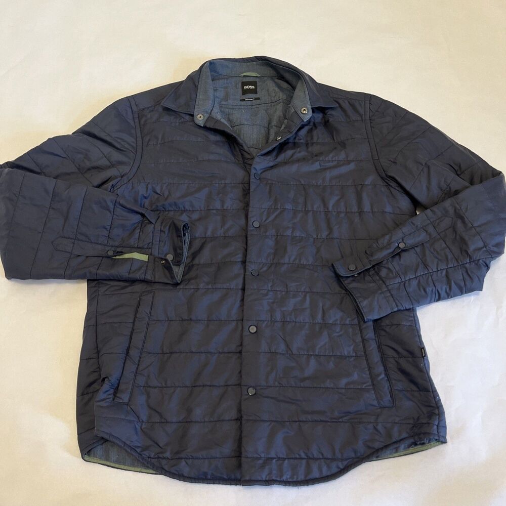 BOSS Hugo Boss Men's Primaloft Quilted Jacket Button Front Navy Blue Size Large